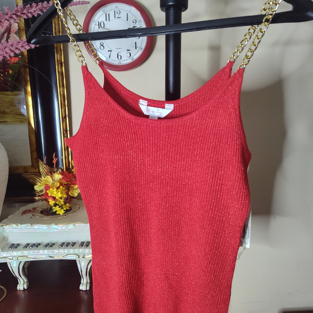 No Boundaries Red Gold Chain Strapless Sleeveless Top Size Medium